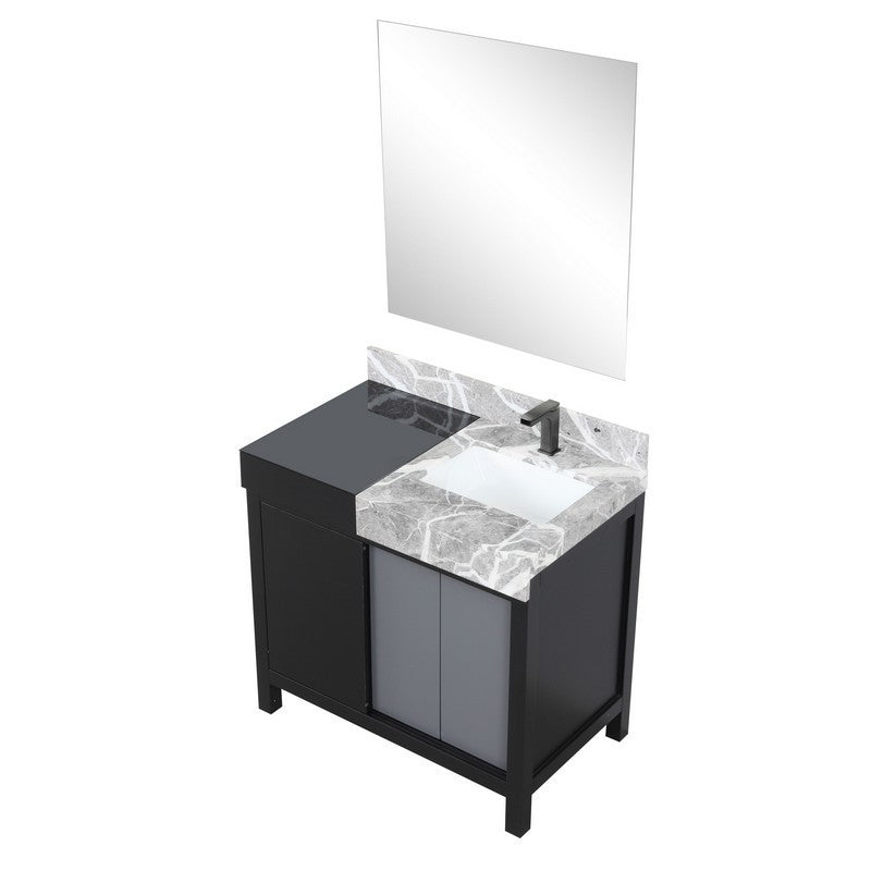 Zilara 36" Black and Grey Vanity Set, Marble Top, Balzani Gun Metal Faucet Set | LZ342236SLISM30FBG