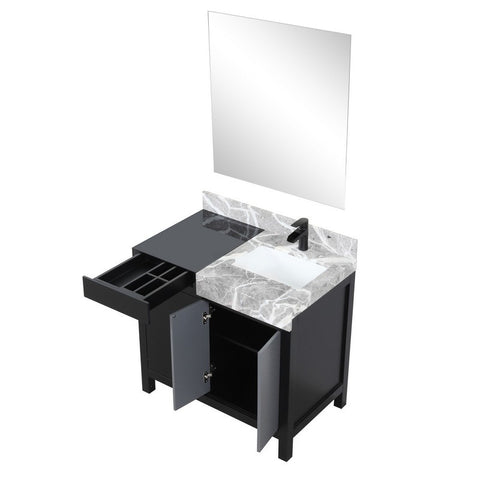 Image of Zilara 36" Black and Grey Vanity Set, Marble Top, Cascata Nera Matte Black Faucet Set | LZ342236SLISM30FCM