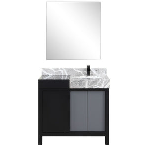 Zilara 36" Black and Grey Vanity Set, Marble Top, Cascata Nera Matte Black Faucet Set | LZ342236SLISM30FCM
