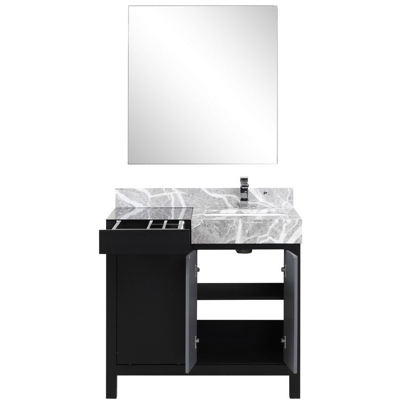 Zilara 36" Black and Grey Vanity Set, Marble Top, Monte Chrome Faucet Set | LZ342236SLISM30FMC