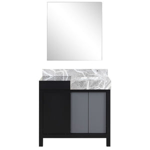 Zilara 36" Black and Grey Vanity, Castle Grey Marble Top, and 30" Frameless Mirror | LZ342236SLISM30