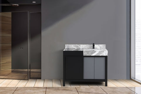 Image of Zilara 42" Black and Grey Vanity, Castle Grey Marble Top, and Cascata Nera Matte Black Faucet Set | LZ342242SLISFCM