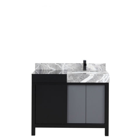 Image of Zilara 42" Black and Grey Vanity, Castle Grey Marble Top, and Cascata Nera Matte Black Faucet Set | LZ342242SLISFCM