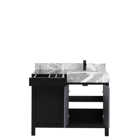 Image of Zilara 42" Black and Grey Vanity, Castle Grey Marble Top, and Cascata Nera Matte Black Faucet Set | LZ342242SLISFCM