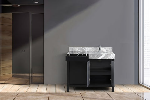 Image of Zilara 42" Black and Grey Vanity, Castle Grey Marble Top, and Monte Chrome Faucet Set | LZ342242SLISFMC