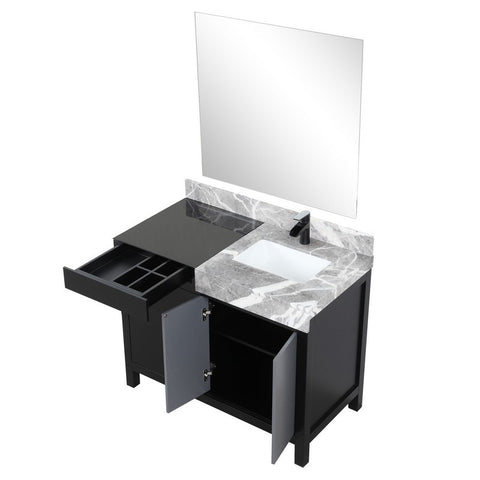Image of Zilara 42" Black and Grey Vanity Set, Marble Top, Cascata Nera Matte Black Faucet Set | LZ342242SLISM34FCM