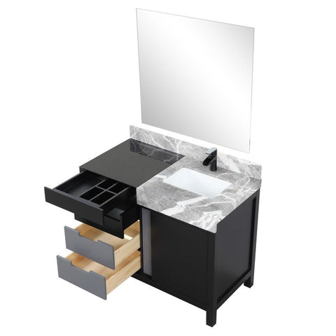 Image of Zilara 42" Black and Grey Vanity Set, Marble Top, Cascata Nera Matte Black Faucet Set | LZ342242SLISM34FCM