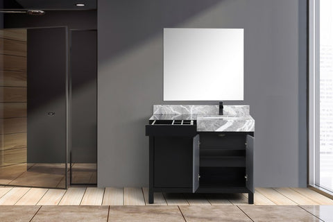 Image of Zilara 42" Black and Grey Vanity Set, Marble Top, Cascata Nera Matte Black Faucet Set | LZ342242SLISM34FCM