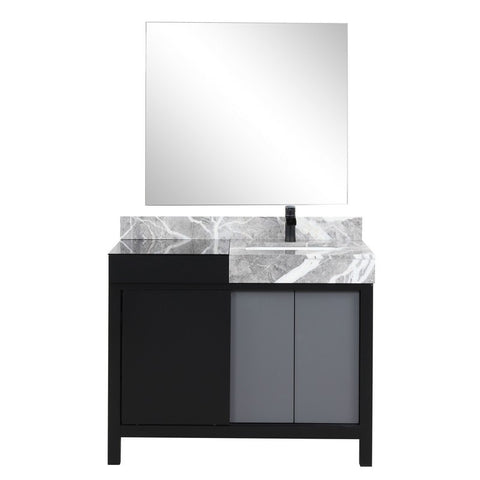 Image of Zilara 42" Black and Grey Vanity Set, Marble Top, Cascata Nera Matte Black Faucet Set | LZ342242SLISM34FCM