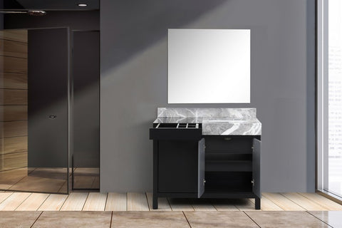 Image of Zilara 42" Black and Grey Vanity, Castle Grey Marble Top, and 30" Frameless Mirror | LZ342242SLISM34