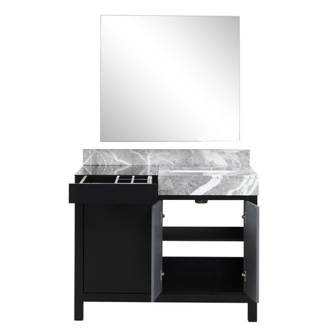 Image of Zilara 42" Black and Grey Vanity, Castle Grey Marble Top, and 30" Frameless Mirror | LZ342242SLISM34