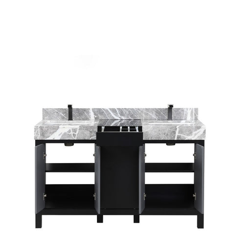 Image of Zilara 55" Black and Grey Double Vanity, Marble Top, and Balzani Gun Metal Faucet Set | LZ342255SLISFBG