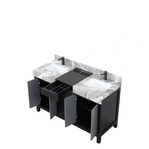 Image of Zilara 55" Black and Grey Double Vanity, Marble Top, and Balzani Gun Metal Faucet Set | LZ342255SLISFBG
