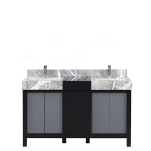 Zilara 55" Black and Grey Vanity, Castle Grey Marble Top, and Monte Chrome Faucet Set | LZ342255SLISFMC