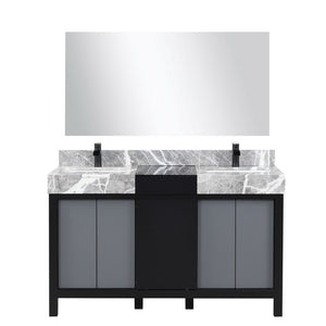 Zilara 55" Black and Grey Vanity Set, Marble Top, Cascata Nera Matte Black Faucet Set | LZ342255SLISM53FCM