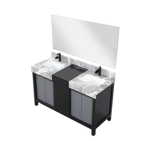 Image of Zilara 55" Black and Grey Vanity Set, Marble Top, Cascata Nera Matte Black Faucet Set | LZ342255SLISM53FCM