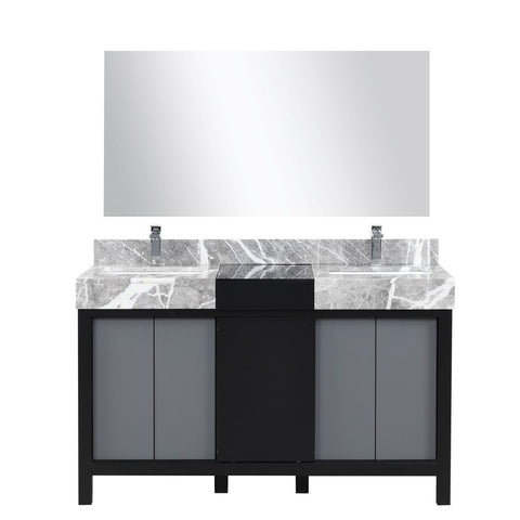 Image of Zilara 55" Black and Grey Vanity Set, Marble Top, Monte Chrome Faucet Set | LZ342255SLISM53FMC
