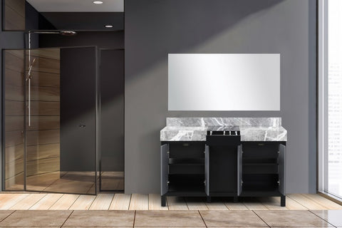 Zilara 55" Black and Grey Double Vanity, Castle Grey Marble Top, and 30" Frameless Mirror | LZ342255SLISM53