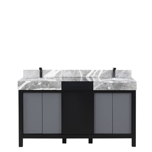Zilara 60" Black and Grey Double Vanity, Marble Top, and Balzani Gun Metal Faucet Set | LZ342260DLISFBG