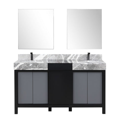Image of Zilara 60" Black and Grey Vanity Set, Marble Top, Balzani Gun Metal Faucet Set | LZ342260DLISM28FBG