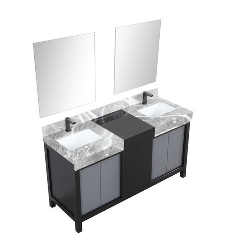 Image of Zilara 60" Black and Grey Vanity Set, Marble Top, Balzani Gun Metal Faucet Set | LZ342260DLISM28FBG