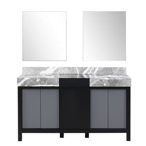 Zilara 60" Black and Grey Double Vanity, Castle Grey Marble Top, and 28" Frameless Mirror | LZ342260DLISM28