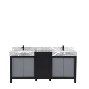 Zilara 72" Black and Grey Double Vanity, Marble Top, and Cascata Nera Matte Black Faucet Set | LZ342272DLISFCM