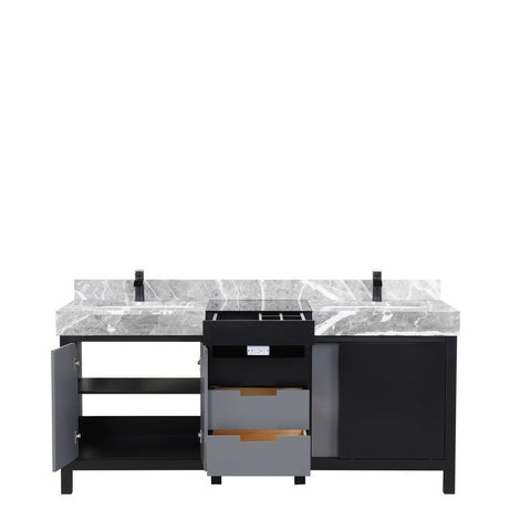 Zilara 72" Black and Grey Double Vanity, Marble Top, and Cascata Ner