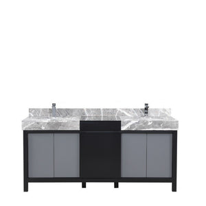Zilara 72" Black and Grey Double Vanity, Castle Grey Marble Top, and Monte Chrome Faucet Set | LZ342272DLISFMC