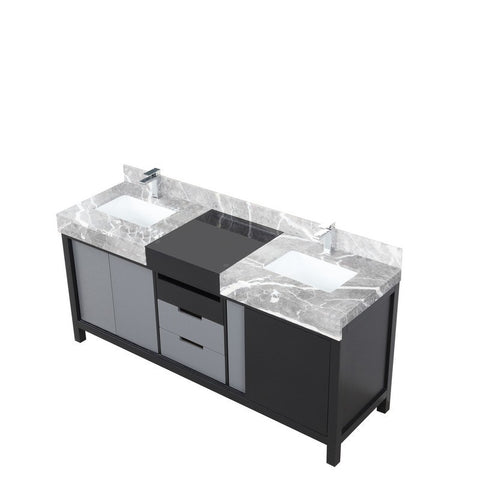Image of Zilara 72" Black and Grey Double Vanity, Castle Grey Marble Top, and Monte Chrome Faucet Set | LZ342272DLISFMC