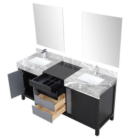 Image of Zilara 72" Black and Grey Double Vanity Set, Marble Top, Monte Chrome Faucet Set | LZ342272DLISM28FMC