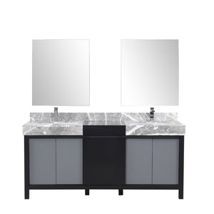 Zilara 72" Black and Grey Double Vanity Set, Marble Top, Monte Chrome Faucet Set | LZ342272DLISM28FMC