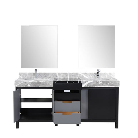 Image of Zilara 72" Black and Grey Double Vanity Set, Marble Top, Monte Chrome Faucet Set | LZ342272DLISM28FMC
