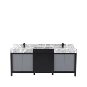 Zilara 80" Black and Grey Double Vanity, Marble Top, Cascata Nera Matte Black Faucet Set | LZ342280DLISFCM
