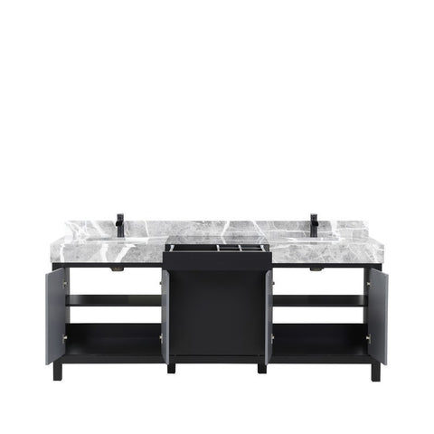 Image of Zilara 80" Black and Grey Double Vanity, Marble Top, Cascata Nera Matte Black Faucet Set | LZ342280DLISFCM