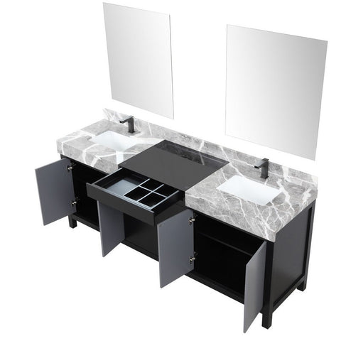 Image of Zilara 80" Black and Grey Vanity Set, Marble Top, Balzani Gun Metal Faucet Set | LZ342280DLISM30FBG