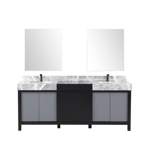 Image of Zilara 80" Black and Grey Vanity Set, Marble Top, Balzani Gun Metal Faucet Set | LZ342280DLISM30FBG