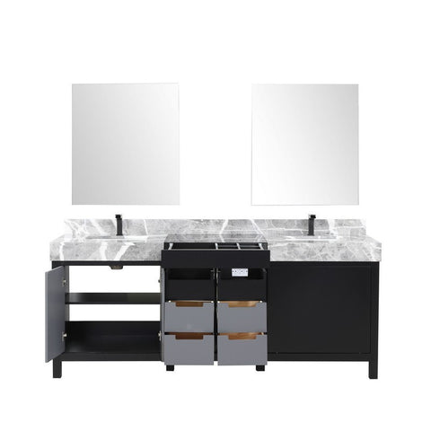 Image of Zilara 80" Black and Grey Vanity Set, Marble Top, Balzani Gun Metal Faucet Set | LZ342280DLISM30FBG