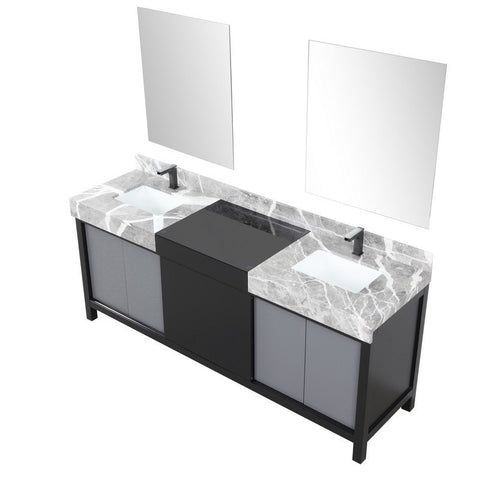 Image of Zilara 80" Black and Grey Vanity Set, Marble Top, Balzani Gun Metal Faucet Set | LZ342280DLISM30FBG