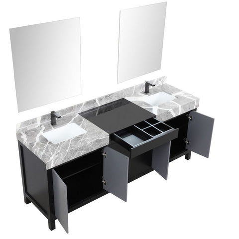 Image of Zilara 80" Black and Grey Vanity Set, Marble Top, Balzani Gun Metal Faucet Set | LZ342280DLISM30FBG