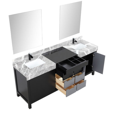 Image of Zilara 80" Black and Grey Double Vanity Set, Marble Top, Cascata Nera Matte Black Faucet Set | LZ342280DLISM30FCM