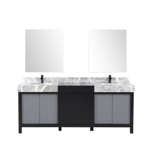Zilara 80" Black and Grey Double Vanity Set, Marble Top, Cascata Nera Matte Black Faucet Set | LZ342280DLISM30FCM