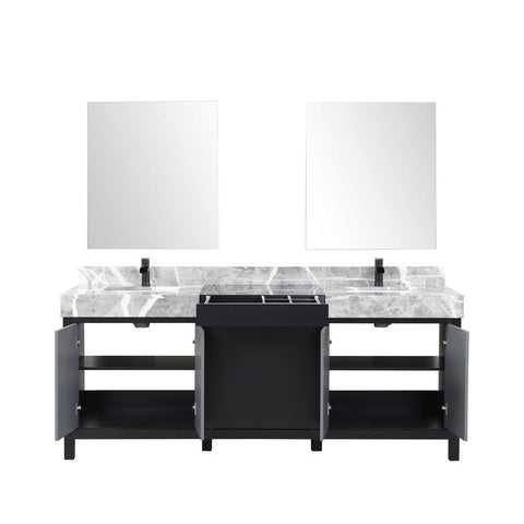 Image of Zilara 80" Black and Grey Double Vanity Set, Marble Top, Cascata Nera Matte Black Faucet Set | LZ342280DLISM30FCM
