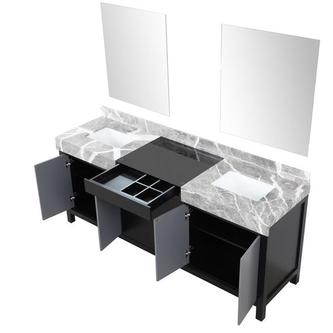 Image of Zilara 80" Black and Grey Double Vanity, Castle Grey Marble Top, and 28" Frameless Mirror | LZ342280DLISM30