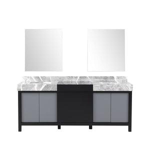 Zilara 80" Black and Grey Double Vanity, Castle Grey Marble Top, and 28" Frameless Mirror | LZ342280DLISM30