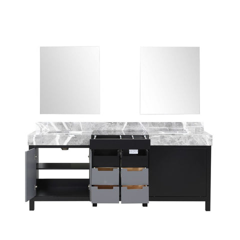 Image of Zilara 80" Black and Grey Double Vanity, Castle Grey Marble Top, and 28" Frameless Mirror | LZ342280DLISM30