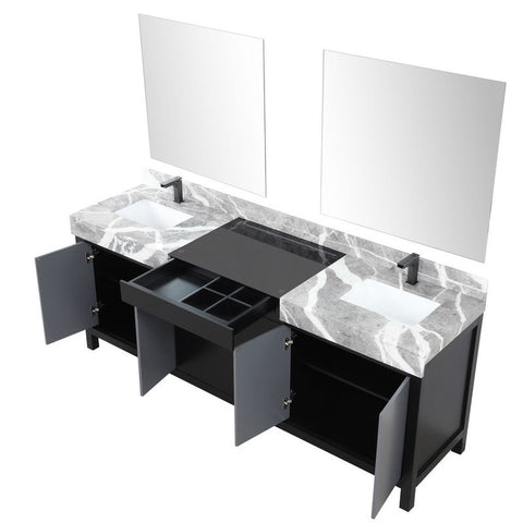 Image of Zilara 84" Black and Grey Vanity Set, Marble Top, Balzani Gun Metal Faucet Set | LZ342284DLISM34FBG