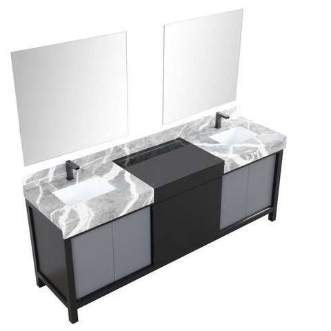 Image of Zilara 84" Black and Grey Vanity Set, Marble Top, Balzani Gun Metal Faucet Set | LZ342284DLISM34FBG