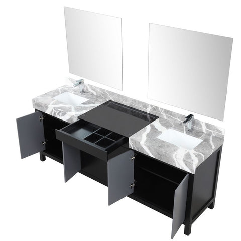 Image of Zilara 84" Black and Grey Double Vanity Set, Marble Top, Monte Chrome Faucet Set | LZ342284DLISM34FMC