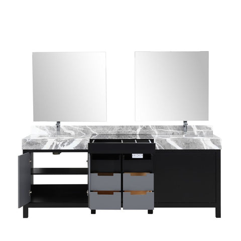 Zilara 84" Black and Grey Double Vanity Set, Marble Top, Monte Chrome Faucet Set | LZ342284DLISM34FMC